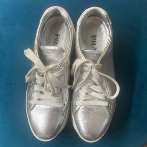 Prada Silver Move Calf Leather Sneakers Size 37